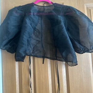 Sheer Black Puff Sleeve Blouse